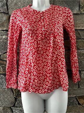Mini Boden Red Floral Button-Pleat Long-Sleeve Blouse